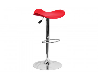 BLNK Contemporary Vinyl Adjustable Height Bar Stool with Wavy Seat and Chrome Base - Red