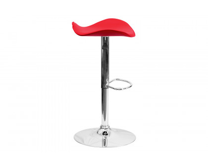 BLNK Contemporary Vinyl Adjustable Height Bar Stool with Wavy Seat and Chrome Base - Red