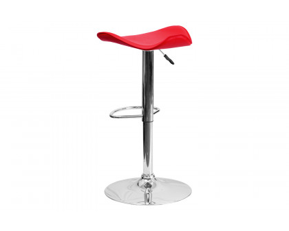 BLNK Contemporary Vinyl Adjustable Height Bar Stool with Wavy Seat and Chrome Base - Red