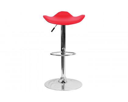 BLNK Contemporary Vinyl Adjustable Height Bar Stool with Wavy Seat and Chrome Base - Red