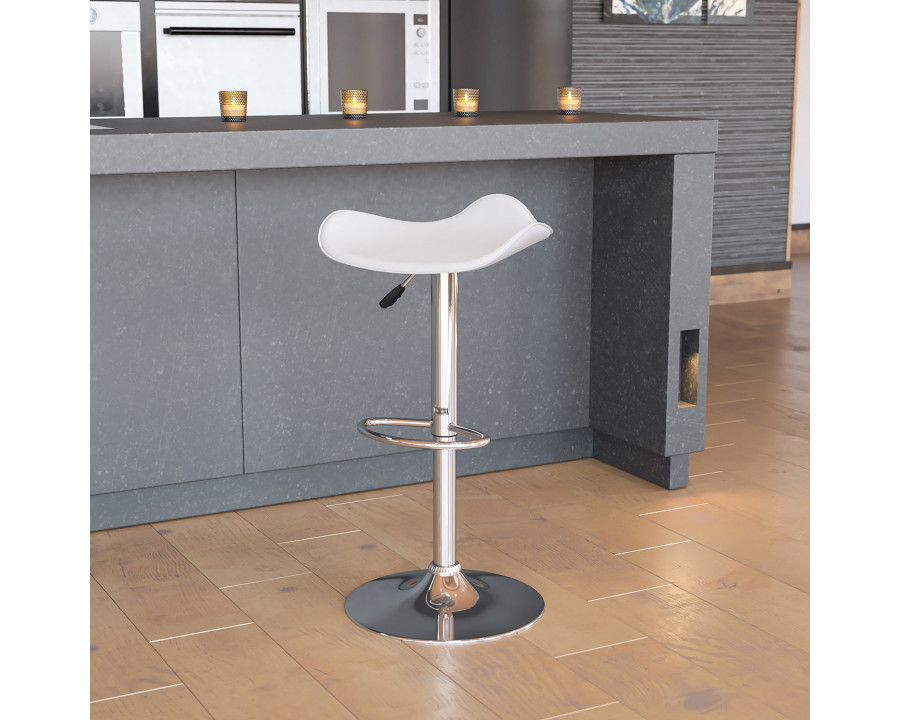 BLNK Caleb Vinyl Adjustable Height Bar Stool with Wavy Seat and Chrome Base