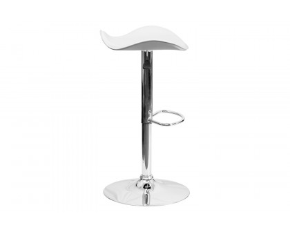 BLNK Caleb Vinyl Adjustable Height Bar Stool with Wavy Seat and Chrome Base - White