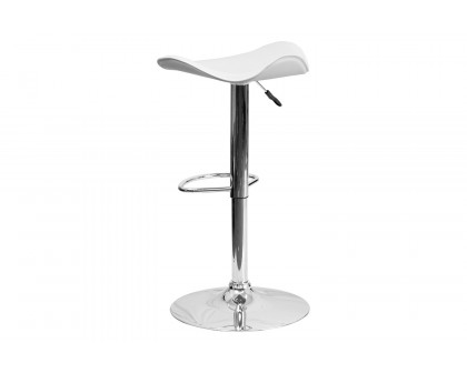 BLNK Caleb Vinyl Adjustable Height Bar Stool with Wavy Seat and Chrome Base - White