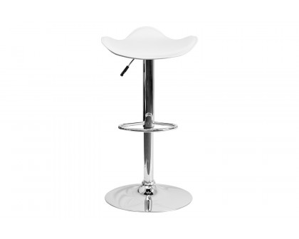 BLNK Caleb Vinyl Adjustable Height Bar Stool with Wavy Seat and Chrome Base - White