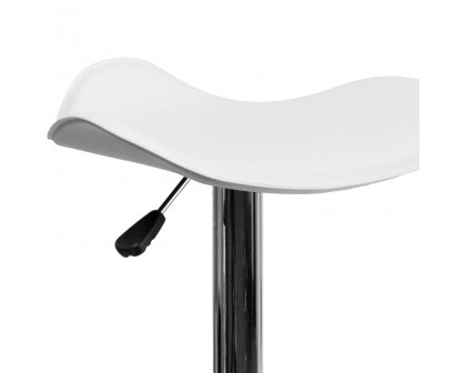 BLNK Caleb Vinyl Adjustable Height Bar Stool with Wavy Seat and Chrome Base - White