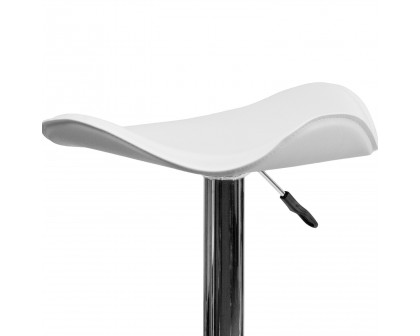 BLNK Caleb Vinyl Adjustable Height Bar Stool with Wavy Seat and Chrome Base - White