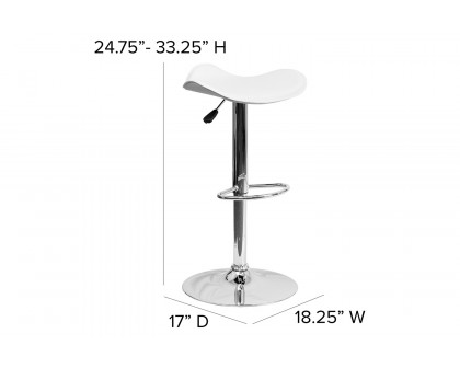 BLNK Caleb Vinyl Adjustable Height Bar Stool with Wavy Seat and Chrome Base - White