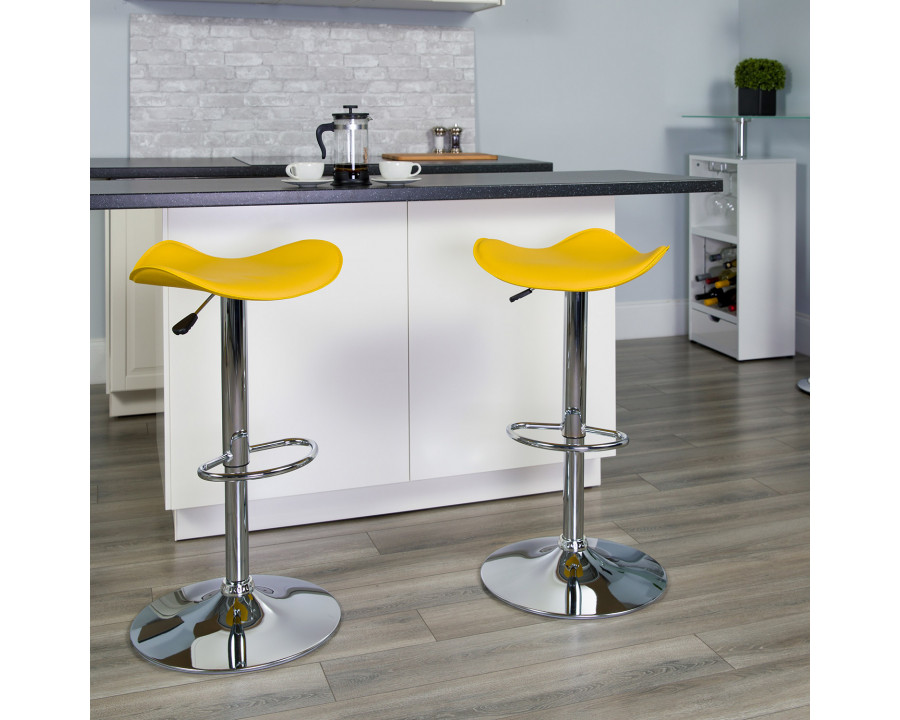 BLNK Caleb Vinyl Adjustable Height Bar Stool with Wavy Seat and Chrome Base - Yellow