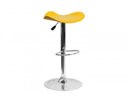 BLNK Caleb Vinyl Adjustable Height Bar Stool with Wavy Seat and Chrome Base - Yellow