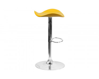 BLNK Caleb Vinyl Adjustable Height Bar Stool with Wavy Seat and Chrome Base - Yellow