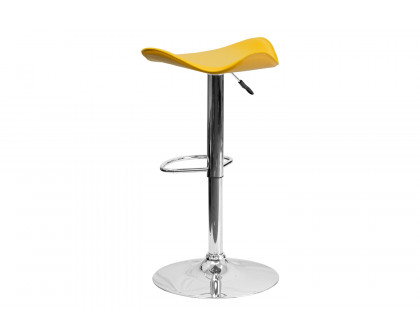 BLNK Caleb Vinyl Adjustable Height Bar Stool with Wavy Seat and Chrome Base - Yellow