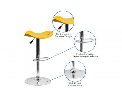 BLNK Caleb Vinyl Adjustable Height Bar Stool with Wavy Seat and Chrome Base - Yellow