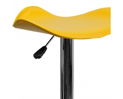 BLNK Caleb Vinyl Adjustable Height Bar Stool with Wavy Seat and Chrome Base - Yellow