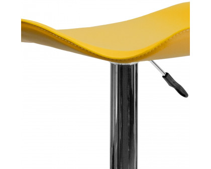 BLNK Caleb Vinyl Adjustable Height Bar Stool with Wavy Seat and Chrome Base - Yellow