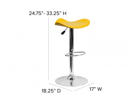 BLNK Caleb Vinyl Adjustable Height Bar Stool with Wavy Seat and Chrome Base - Yellow