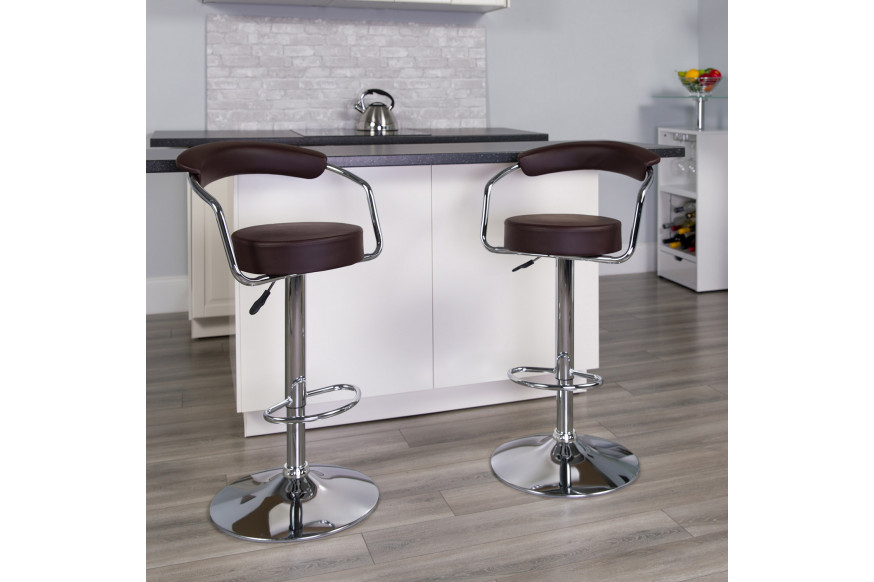 BLNK™ Cruz Vinyl Adjustable Height Bar Stool with Arms and Chrome Base - Brown