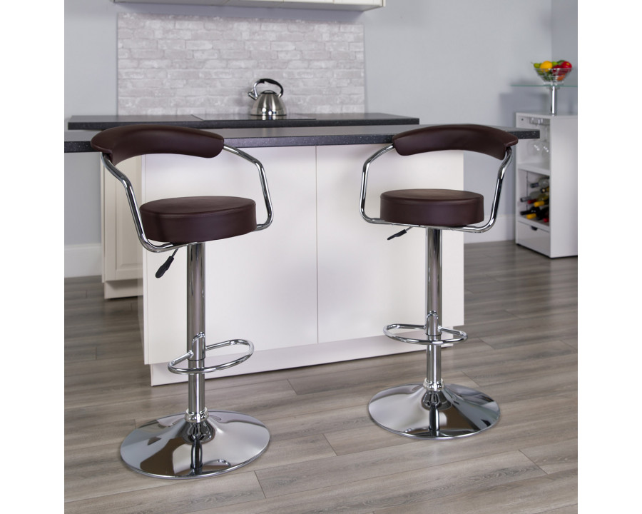 BLNK Cruz Vinyl Adjustable Height Bar Stool with Arms and Chrome Base - Brown