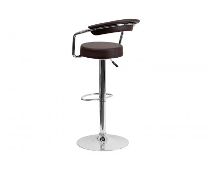 BLNK™ Cruz Vinyl Adjustable Height Bar Stool with Arms and Chrome Base - Brown