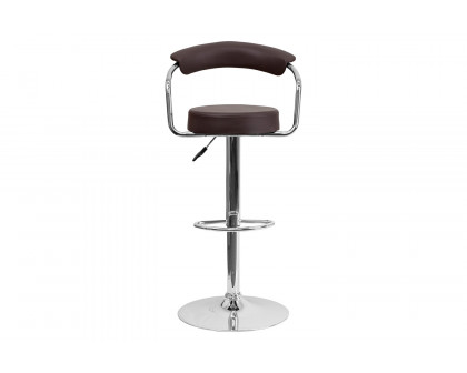 BLNK™ Cruz Vinyl Adjustable Height Bar Stool with Arms and Chrome Base - Brown