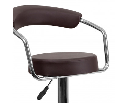 BLNK™ Cruz Vinyl Adjustable Height Bar Stool with Arms and Chrome Base - Brown