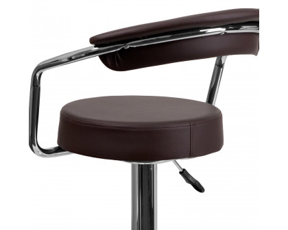 BLNK™ Cruz Vinyl Adjustable Height Bar Stool with Arms and Chrome Base - Brown