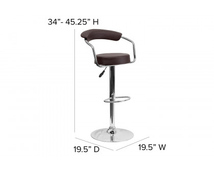 BLNK™ Cruz Vinyl Adjustable Height Bar Stool with Arms and Chrome Base - Brown