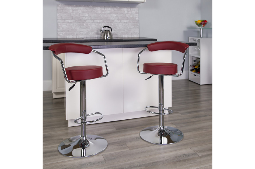 BLNK™ Cruz Vinyl Adjustable Height Bar Stool with Arms and Chrome Base - Burgundy