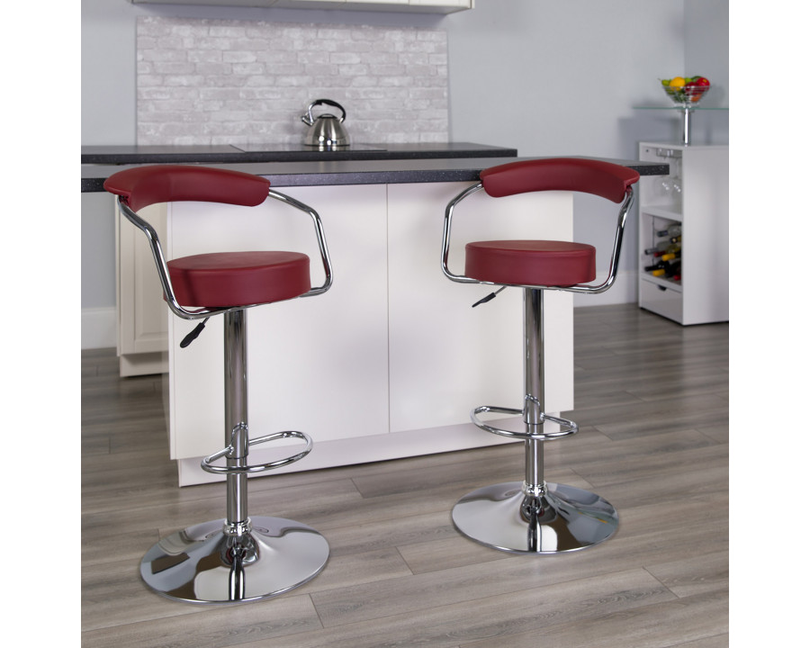 BLNK Cruz Vinyl Adjustable Height Bar Stool with Arms and Chrome Base - Burgundy