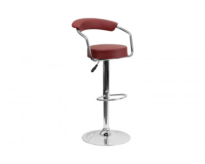 BLNK™ Cruz Vinyl Adjustable Height Bar Stool with Arms and Chrome Base - Burgundy