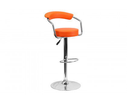 BLNK Cruz Vinyl Adjustable Height Bar Stool with Arms and Chrome Base - Orange