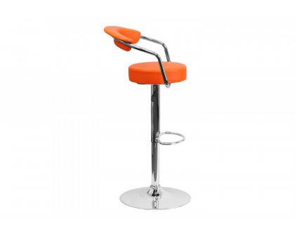 BLNK Cruz Vinyl Adjustable Height Bar Stool with Arms and Chrome Base - Orange