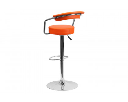 BLNK Cruz Vinyl Adjustable Height Bar Stool with Arms and Chrome Base - Orange