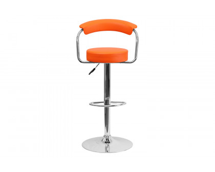 BLNK Cruz Vinyl Adjustable Height Bar Stool with Arms and Chrome Base - Orange