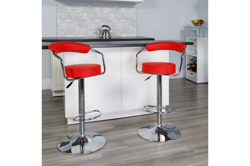 BLNK™ Cruz Vinyl Adjustable Height Bar Stool with Arms and Chrome Base - Red