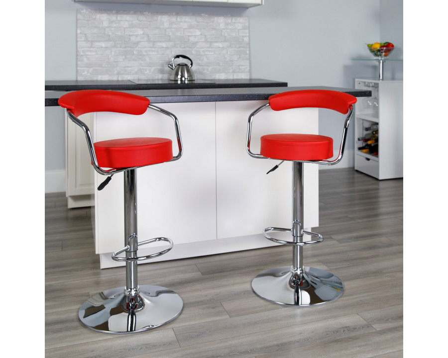 BLNK Cruz Vinyl Adjustable Height Bar Stool with Arms and Chrome Base