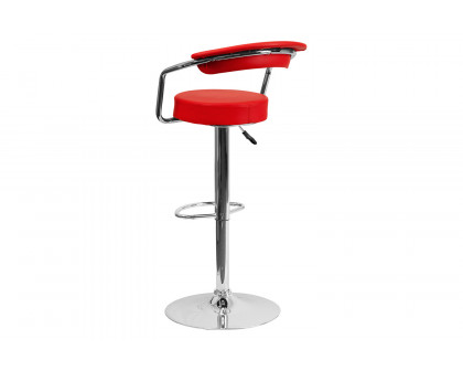 BLNK™ Cruz Vinyl Adjustable Height Bar Stool with Arms and Chrome Base - Red