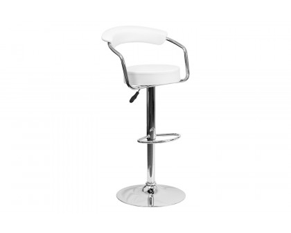 BLNK Cruz Vinyl Adjustable Height Bar Stool with Arms and Chrome Base - White