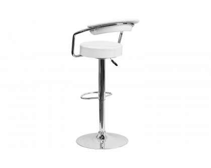 BLNK Cruz Vinyl Adjustable Height Bar Stool with Arms and Chrome Base - White