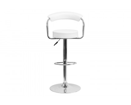 BLNK Cruz Vinyl Adjustable Height Bar Stool with Arms and Chrome Base - White