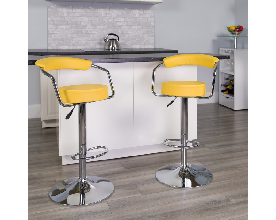 BLNK Cruz Vinyl Adjustable Height Bar Stool with Arms and Chrome Base - Yellow