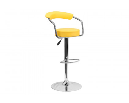 BLNK Cruz Vinyl Adjustable Height Bar Stool with Arms and Chrome Base - Yellow