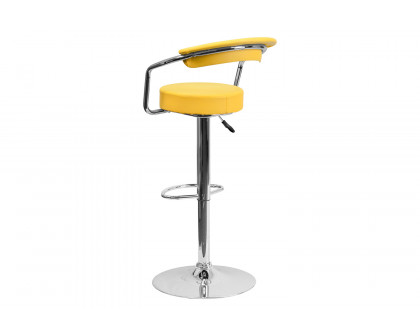 BLNK Cruz Vinyl Adjustable Height Bar Stool with Arms and Chrome Base - Yellow