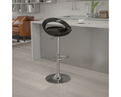 BLNK Dash Plastic Adjustable Height Bar Stool with Rounded Cutout Back and Chrome Base