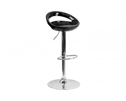 BLNK Dash Plastic Adjustable Height Bar Stool with Rounded Cutout Back and Chrome Base - Black