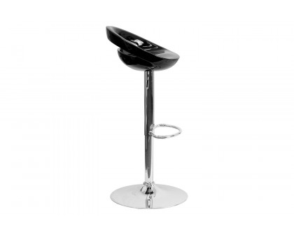 BLNK Dash Plastic Adjustable Height Bar Stool with Rounded Cutout Back and Chrome Base - Black