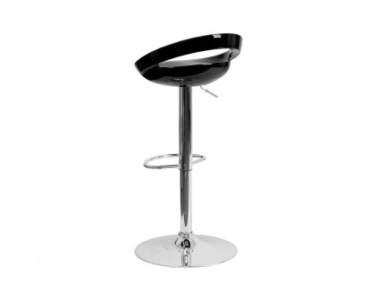 BLNK Dash Plastic Adjustable Height Bar Stool with Rounded Cutout Back and Chrome Base - Black