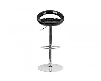 BLNK Dash Plastic Adjustable Height Bar Stool with Rounded Cutout Back and Chrome Base - Black