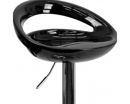 BLNK Dash Plastic Adjustable Height Bar Stool with Rounded Cutout Back and Chrome Base - Black