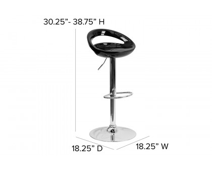 BLNK Dash Plastic Adjustable Height Bar Stool with Rounded Cutout Back and Chrome Base - Black