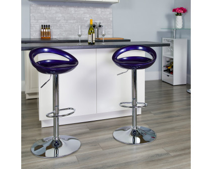 BLNK Dash Plastic Adjustable Height Bar Stool with Rounded Cutout Back and Chrome Base